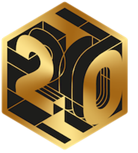 Gold hexagonal logo featuring the numbers "20" in a stylised design.